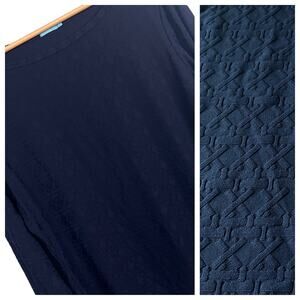 J McLaughlin Womens XL Catalina Cloth Top Navy Textured Geometric Preppy Classic